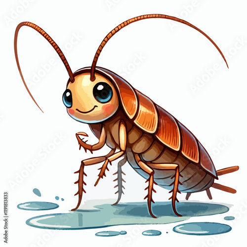 A cute and cartoon-like illustration of a cockroach, vibrant colors, highly detailed, close-up view, hyper-realistic, hyper detailed, octane render, volumetric lighting, photorealistic