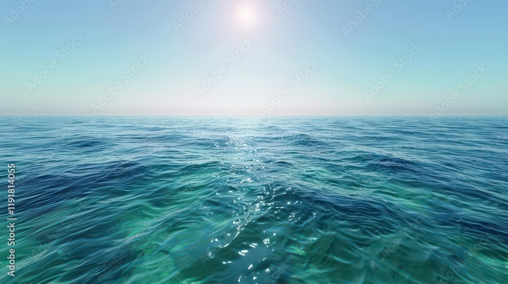 A serene ocean view under a bright sun, reflecting light on calm waters. A serene ocean view under a bright sun, reflecting light on calm waters.