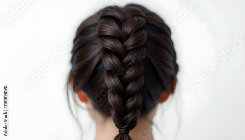 Elegant French Braid Hairstyle: A Back View of Dark Brown Hair photo