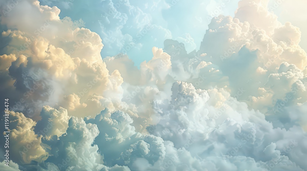 A serene sky filled with soft, fluffy clouds in various shades of blue and white. A serene sky filled with soft, fluffy clouds in various shades of blue and white.