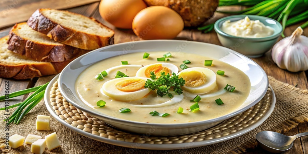 Macro Photography: Creamy Potato Onion Soup with Egg & Rye Bread Macro Photography: Creamy Potato Onion Soup with Egg & Rye Bread