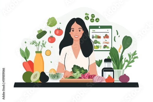 A nutrition expert conducting a virtual consultation, advising clients on balanced meal plans via video call