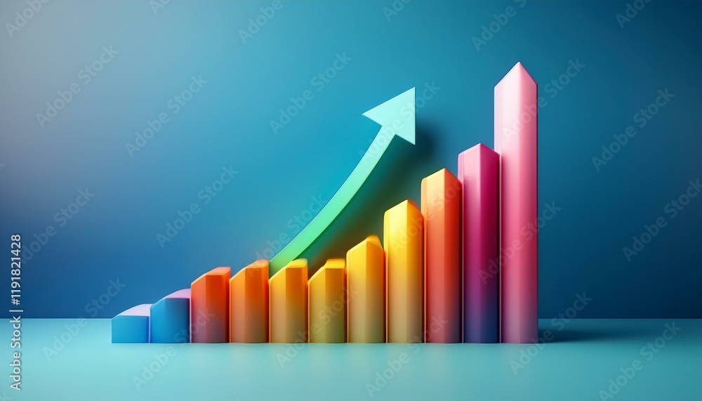 colorful 3d graph illustrates positive growth trend with rising arrow against soft blue background symbolizing success in business and financial progression colorful 3d graph illustrates positive growth trend with rising arrow against soft blue background symbolizing success in business and financial progression