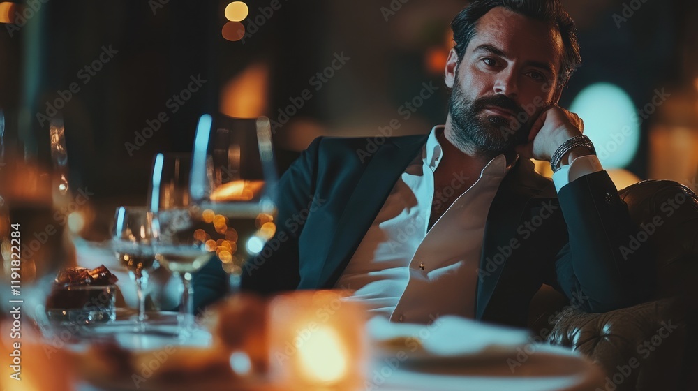 Naklejka premium Elegant Man at Night Restaurant