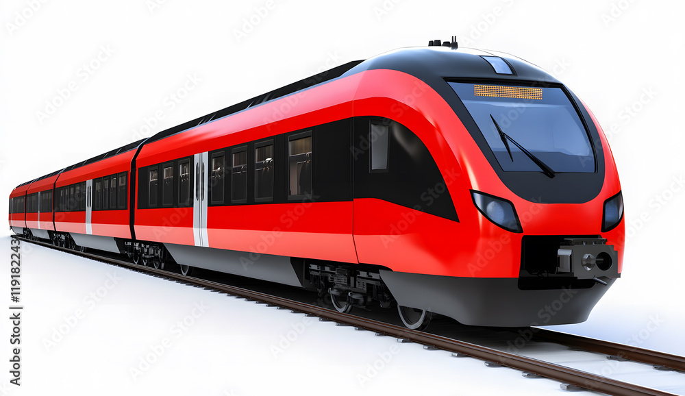 Naklejka premium Modern Red Passenger Train Isolated on White