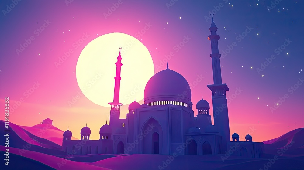 custom made wallpaper toronto digitalDesert Mosque Sunset, Arabian Night, Travel Poster