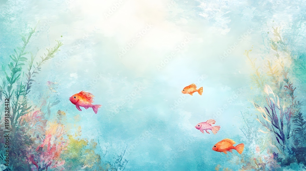 Fototapeta premium Watercolor Painting of Fish Swimming in an Ocean Scene