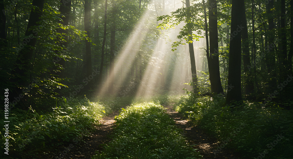 Naklejka premium Beautiful morning in the forest