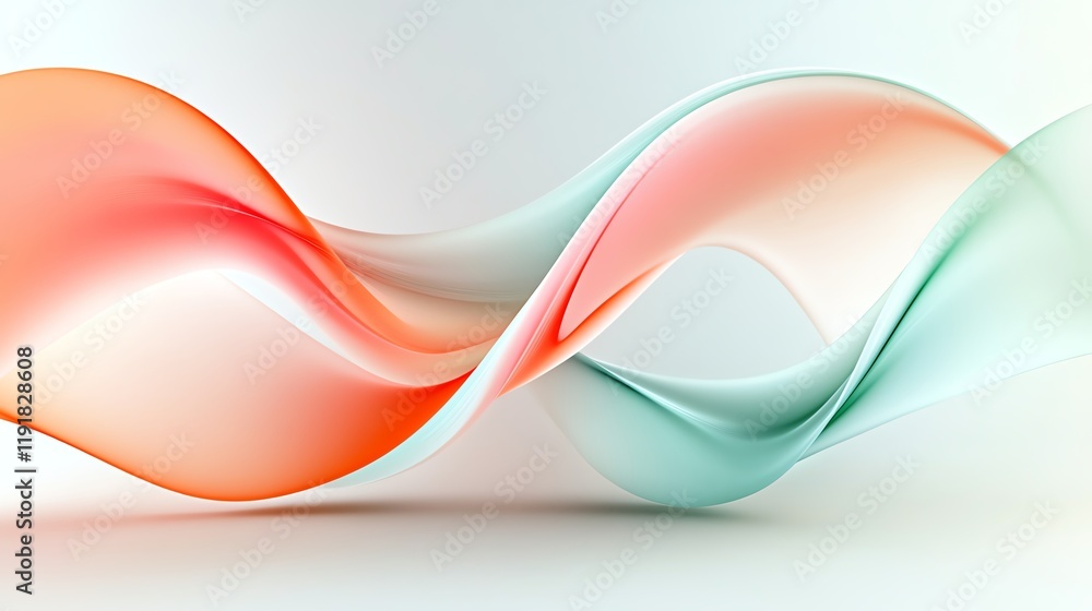 Naklejka premium Delicate pastel mint and peach smoke trails forming abstract infinity shapes on a light gray background, Pastel Smoke Effect, Timeless beauty