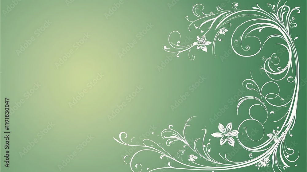 Elegant Green Background with White Floral Design Elegant Green Background with White Floral Design