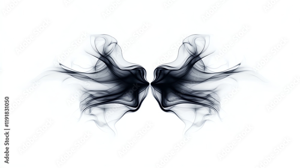 geometric smoke forms, abstract symmetry element, futuristic design, grayscale, isolated on white background geometric smoke forms, abstract symmetry element, futuristic design, grayscale, isolated on white background