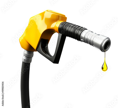 High-Quality PNG yellow fuel nozzle with droplet on white background photo