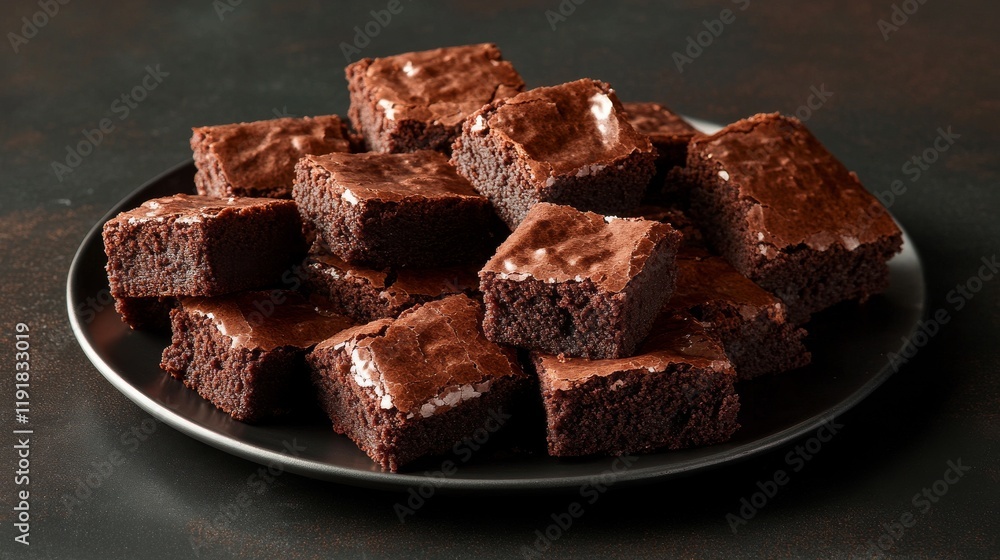 39.A dramatic shot of vegan brownies placed on a sleek black plate, surrounded by soft shadows. The dark background enhances the deep brown hues of the brownies, while the lighting focuses on their 39.A dramatic shot of vegan brownies placed on a sleek black plate, surrounded by soft shadows. The dark background enhances the deep brown hues of the brownies, while the lighting focuses on their