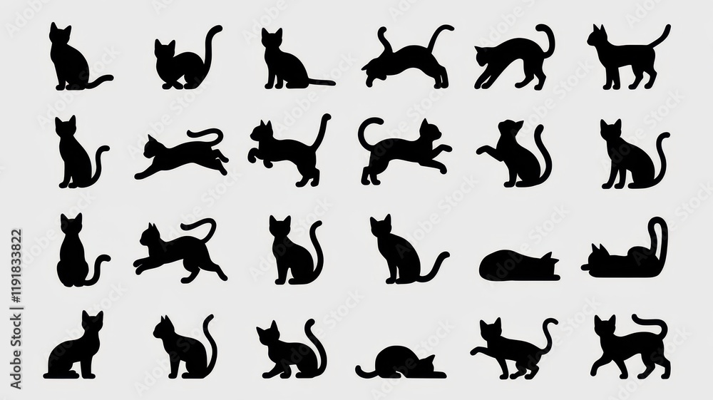 Whiskered Wonders: 20 Cat Silhouette Set Whiskered Wonders: 20 Cat Silhouette Set