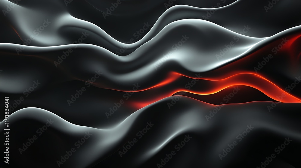 Obraz premium Smoky waves, luminous accents in the dark, 3D illustration