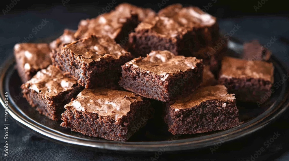 42.A moody, close-up image of thick vegan brownies placed on a dark plate, illuminated by faint, moody highlights. The black background blends seamlessly with the plate, making the brownies the focal