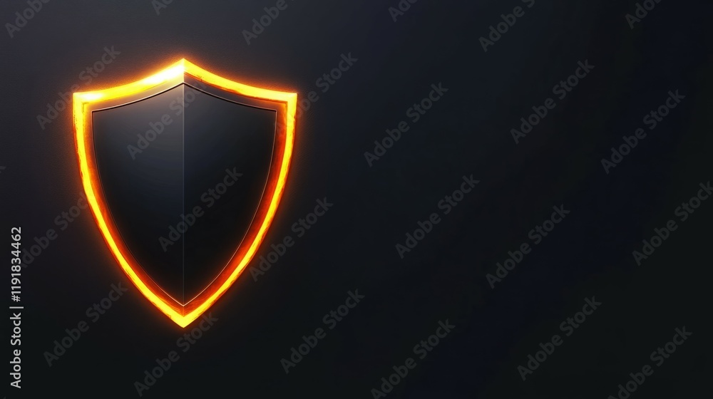 Fototapeta premium Glowing shield of protection. Dark background.