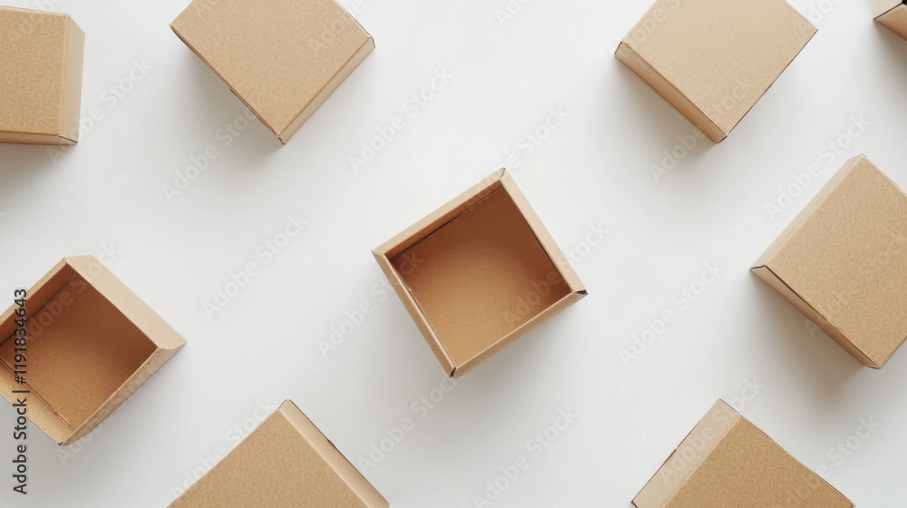 Aesthetic Arrangement of Simple Brown Cardboard Boxes on a Light Background for Creative Packaging and Storage Concepts Aesthetic Arrangement of Simple Brown Cardboard Boxes on a Light Background for Creative Packaging and Storage Concepts