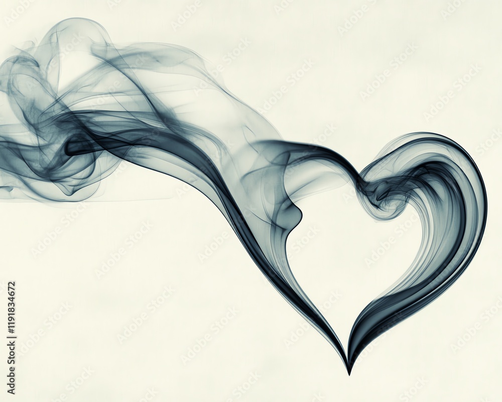 Obraz premium Soft smoke trails curving into a simple heart shape, set against a muted vintage backdrop with subtle texture details