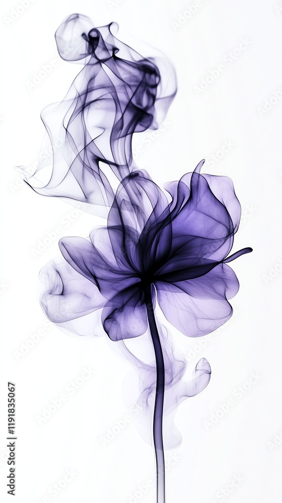 Obraz premium Subtle pastel peach and lavender smoke forming dreamy, florallike textures on a white canvas, Pastel Smoke Design, Romantic essence