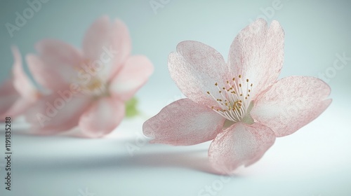 Delicate pink cherry blossoms softly blooming in serene light