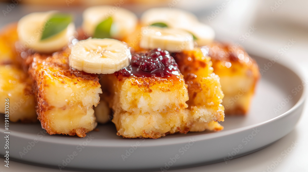 French Toast with Blueberry Jam and Banana Slices – Gourmet Breakfast Photography French Toast with Blueberry Jam and Banana Slices – Gourmet Breakfast Photography