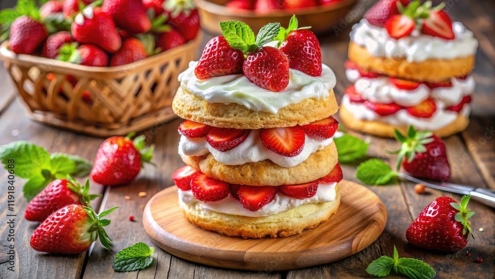 Aerial View Strawberry Shortcake Cake - Sweet Bakery Dessert Photography Aerial View Strawberry Shortcake Cake - Sweet Bakery Dessert Photography