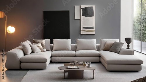 Modern sectional sofa in minimalist living room photo