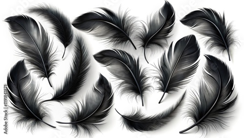 Black Feather Silhouettes: Plumelet Collection, High-Resolution Images,  Isolated Feathers, Bird Feathers,  Silhouette Photography photo