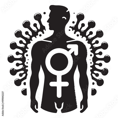 HIV (Human Immunodeficiency Virus) Silhouette Vector Illustration, Solid White Background.