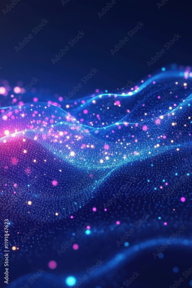 Fototapeta premium Abstract Blue Wave with Glowing Particles: A Digital Art Masterpiece