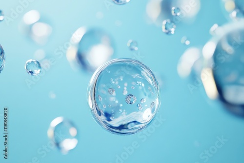 Wallpaper Mural Floating Water Droplets on a Blue Background Torontodigital.ca