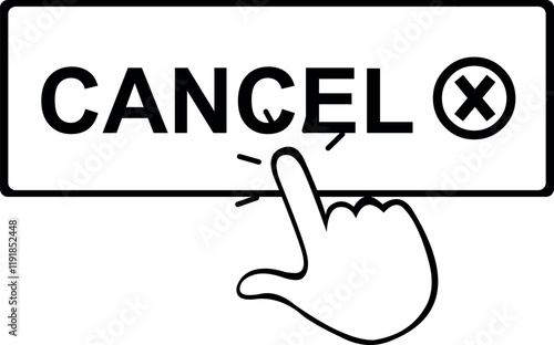 vector illustration drawing black and white icon hand cartoon pressing digital cancel button