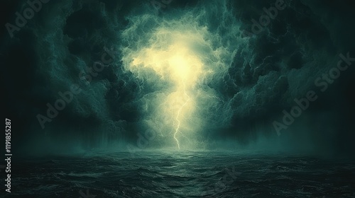 Wallpaper Mural Apocalyptic Seascape: Dramatic Lightning Storm Over Tempestuous Ocean Torontodigital.ca
