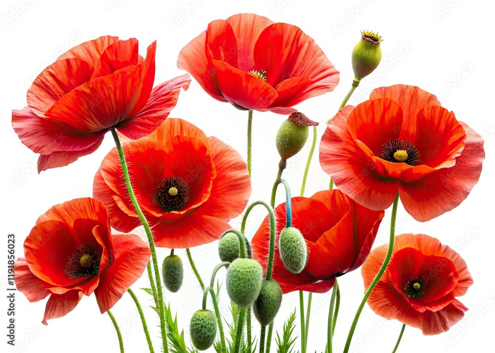 Fototapeta premium Poppy Flower Images, Red Poppy Isolated, White Background Poppy, Blooming Poppy Closeup, Field Poppy Photography