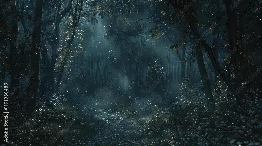 Obraz premium A serene, misty forest illuminated by soft light, evoking a sense of tranquility and mystery.