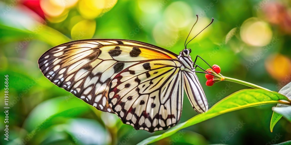 Fototapeta premium Rice Paper Butterfly, Idea leuconoe, Candid Closeup Photography