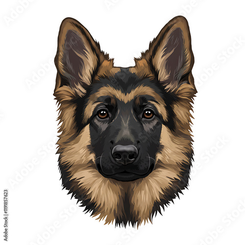 simple cartoon clipart german shepard dog white background
