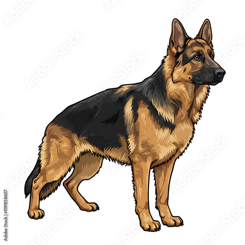 simple cartoon clipart german shepard dog white background