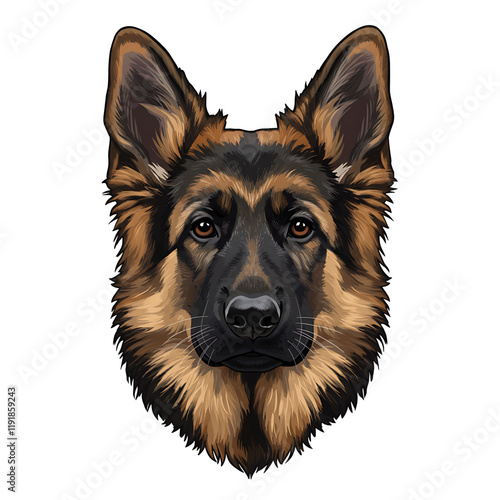 simple cartoon clipart german shepard dog white background