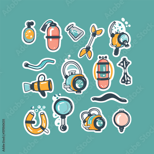 collection of cute vector diving equipment stickers