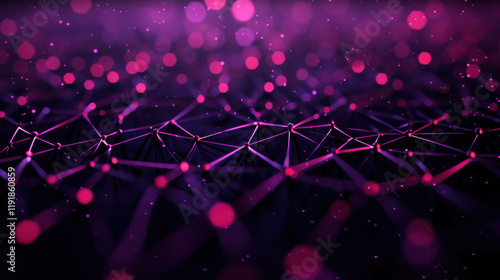 Purple Network: Abstract digital art depicting a complex network of interconnected nodes and lines, glowing with vibrant purple and pink hues against a dark background.