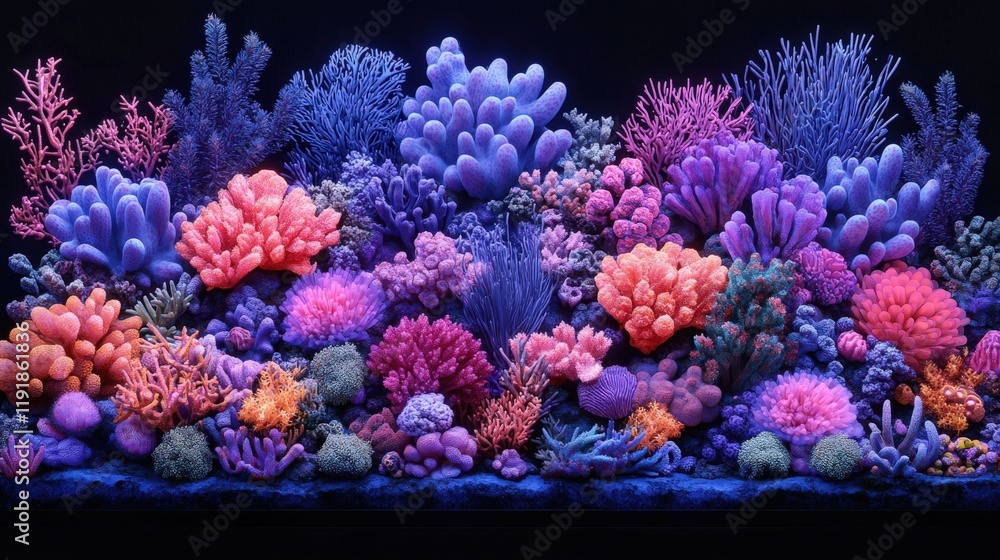 Fototapeta premium Vibrant Underwater Coral Reef with Various Shapes and Colors Showcasing Marine Life in a Stunning Display of Nature's Beauty
