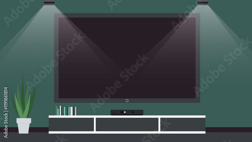 Modern Digital Television in Living Room at Home with Spotlight