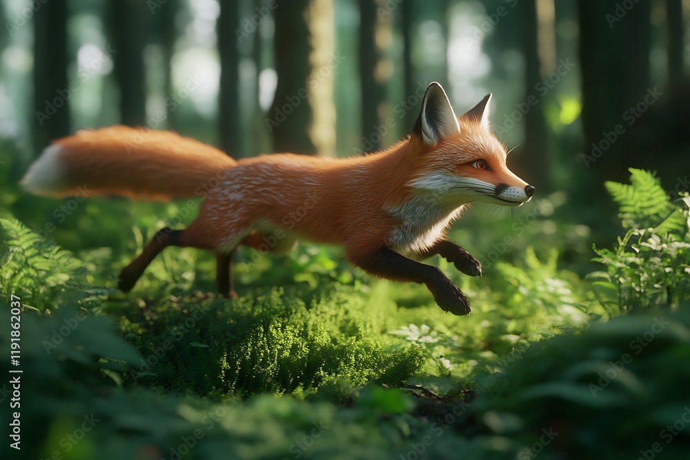 Obraz premium Red Fox Leaping Through the Forest