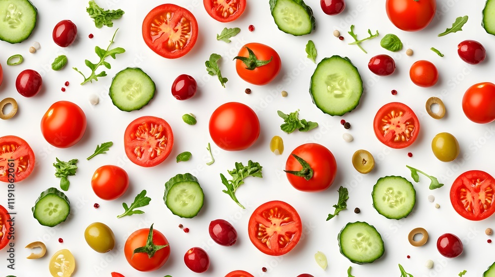 Vibrant Tomato Cucumber Salad Ingredients Arranged Artfully Vibrant Tomato Cucumber Salad Ingredients Arranged Artfully