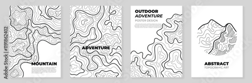 Abstract Topography line poster vector set. Mountain terrain map background with abstract shape line texture. Design illustration for wall art, fabric, packaging, web, banner, wallpaper, card. 