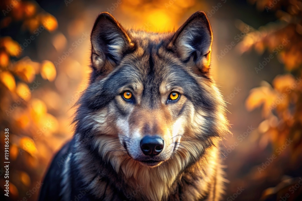 Wild Wolf Piercing Gaze - Rule of Thirds AI Art, Majestic Wolf Photography, Close Up Animal Photo Wild Wolf Piercing Gaze - Rule of Thirds AI Art, Majestic Wolf Photography, Close Up Animal Photo