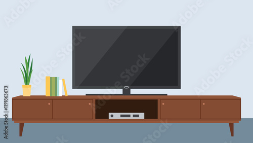 Modern Digital Television on Table in the Living Room at Home