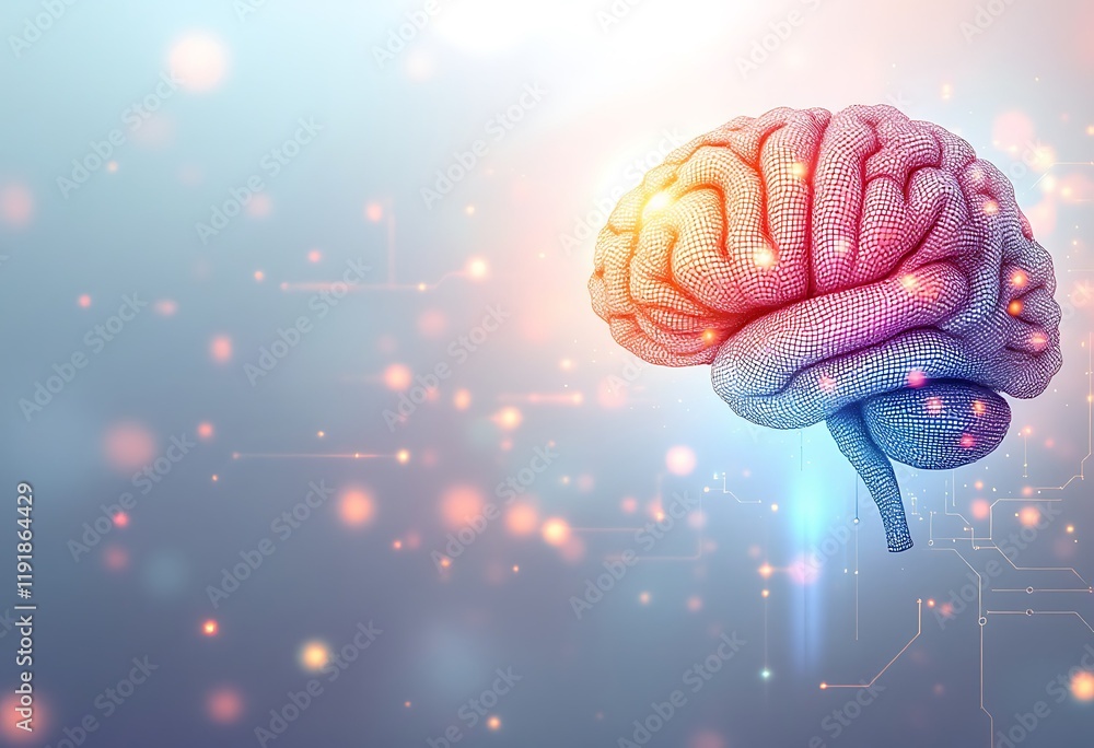 Human brain, neural network, cognitive function, medical research, technology background Human brain, neural network, cognitive function, medical research, technology background